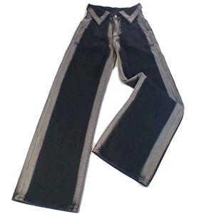 Womens High Rise Wide Leg Jeans Black & Gray Streetwear Size XS‎ Goth Grunge